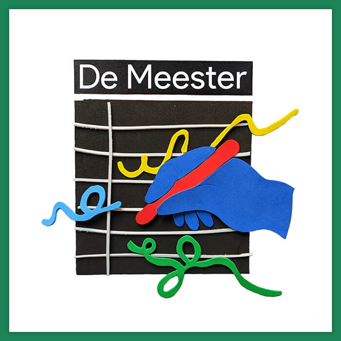 Promotional poster for 'De Meester' theater production